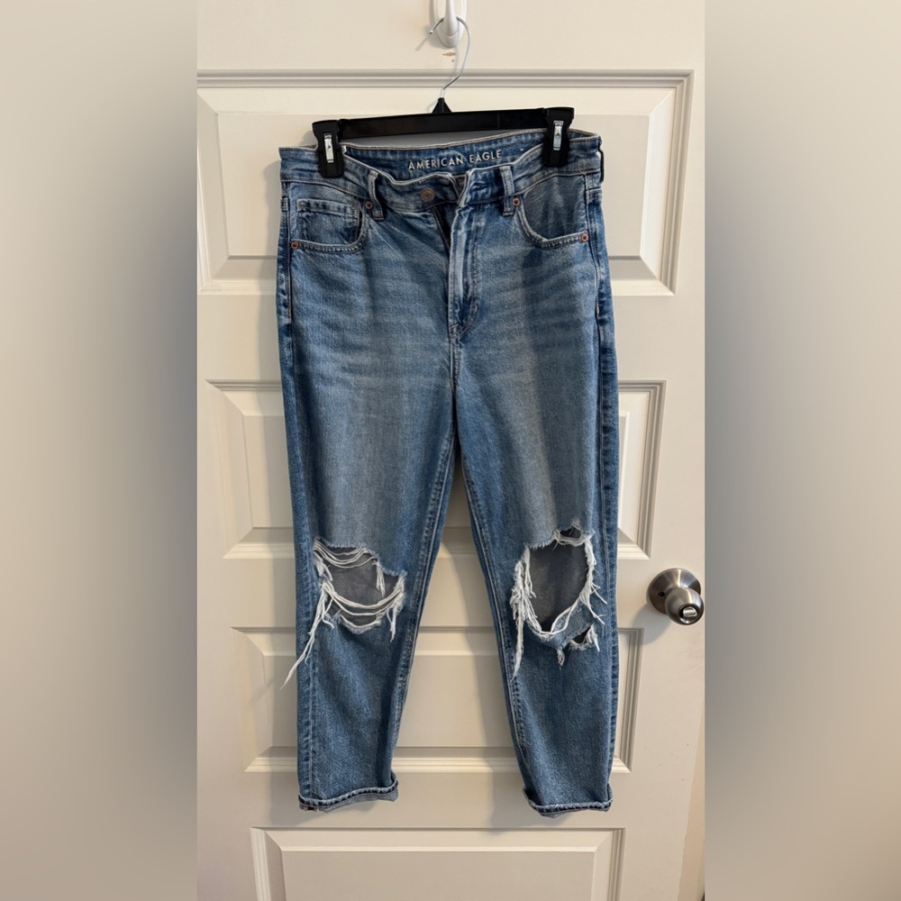 American Eagle Blue Straight Ripped Jeans